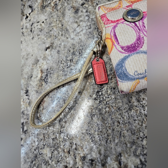 EUC COACH Poppy Collection Orange Green Pink Multicolor Small Wristlet 3.5” x 5" - Picture 11 of 12